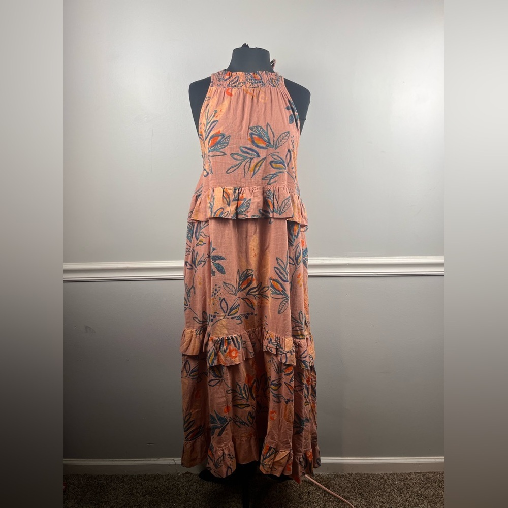 Free People Sz S Anita Printed Maxi Dress Tiered Ruffle Desert Rose - Picture 2 of 7
